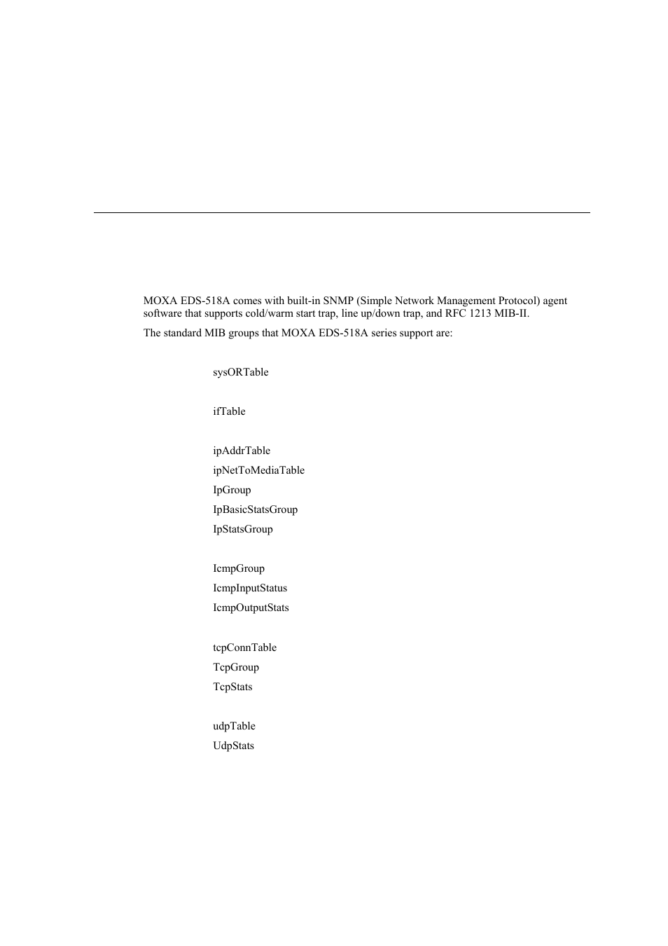 A. mib groups, Appendix a, Mib groups | Moxa Technologies EDS-518A Series User Manual | Page 88 / 97