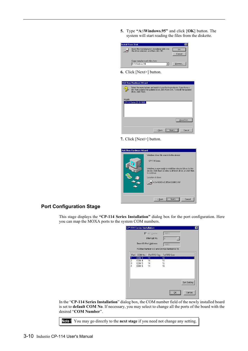 Port configuration stage -10 | Moxa Technologies CP-114 Series User Manual | Page 22 / 55