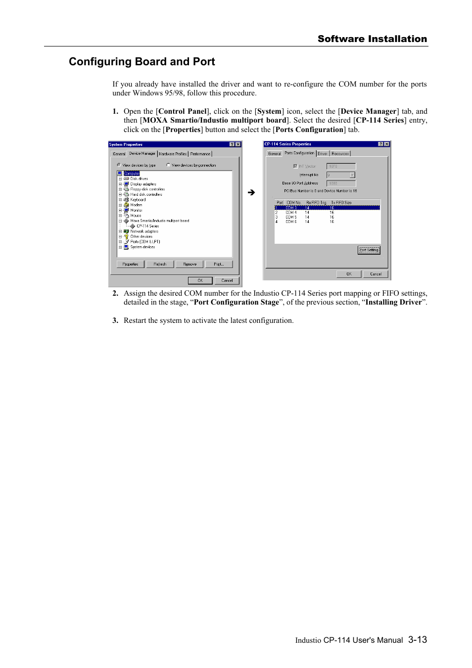 Configuring board and port, Configuring board and port -13 | Moxa Technologies CP-114 Series User Manual | Page 25 / 55