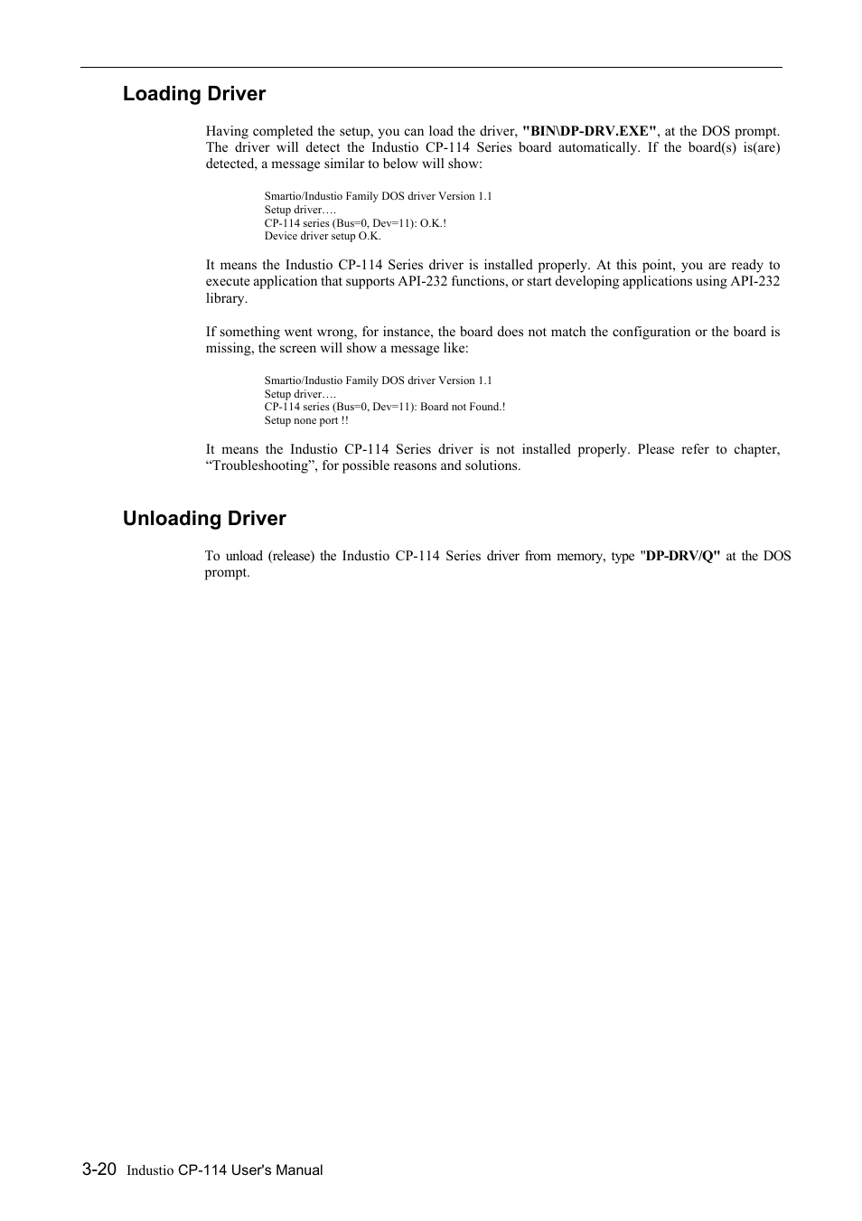 Loading driver, Unloading driver, Loading driver -20 unloading driver -20 | Moxa Technologies CP-114 Series User Manual | Page 32 / 55