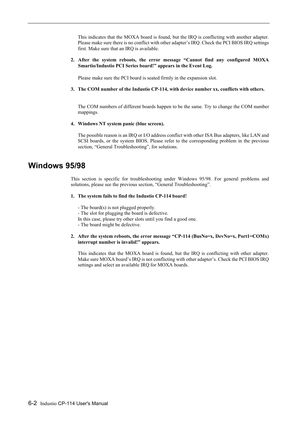 Windows 95/98, Windows 95/98 -2 | Moxa Technologies CP-114 Series User Manual | Page 50 / 55