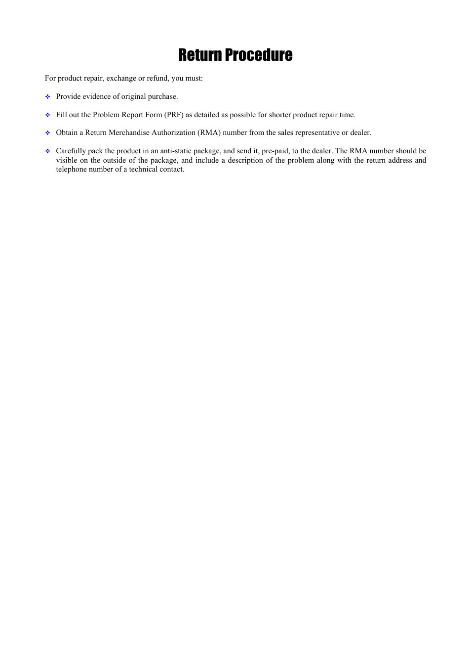 Return procedure | Moxa Technologies CP-114 Series User Manual | Page 54 / 55