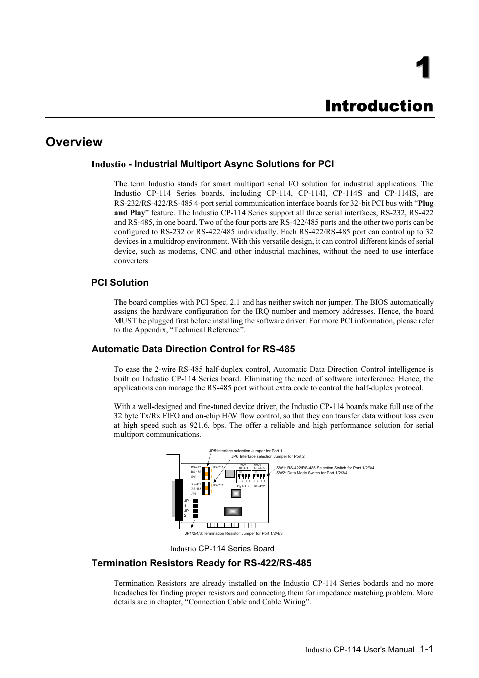 Introduction, Overview, Chapter 1 introduction -1 | Overview -1 | Moxa Technologies CP-114 Series User Manual | Page 7 / 55