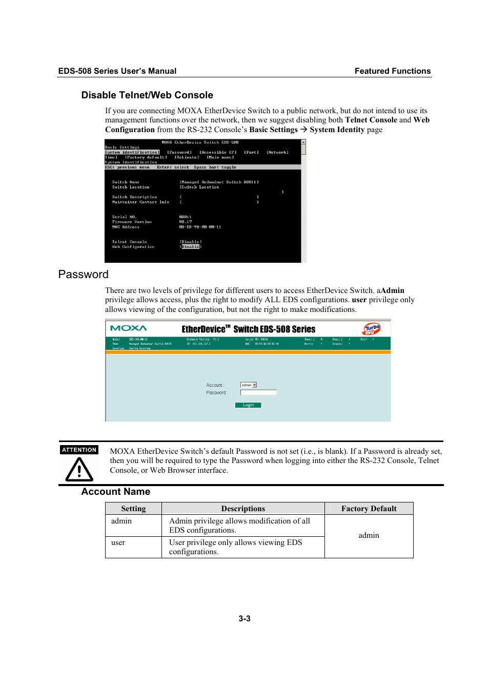 Password, Password -3 | Moxa Technologies Moxa EtherDevice Switch EDS-508 User Manual | Page 19 / 92