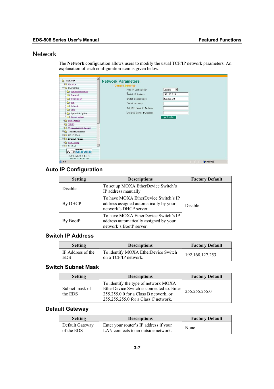 Network, Network -7 | Moxa Technologies Moxa EtherDevice Switch EDS-508 User Manual | Page 23 / 92