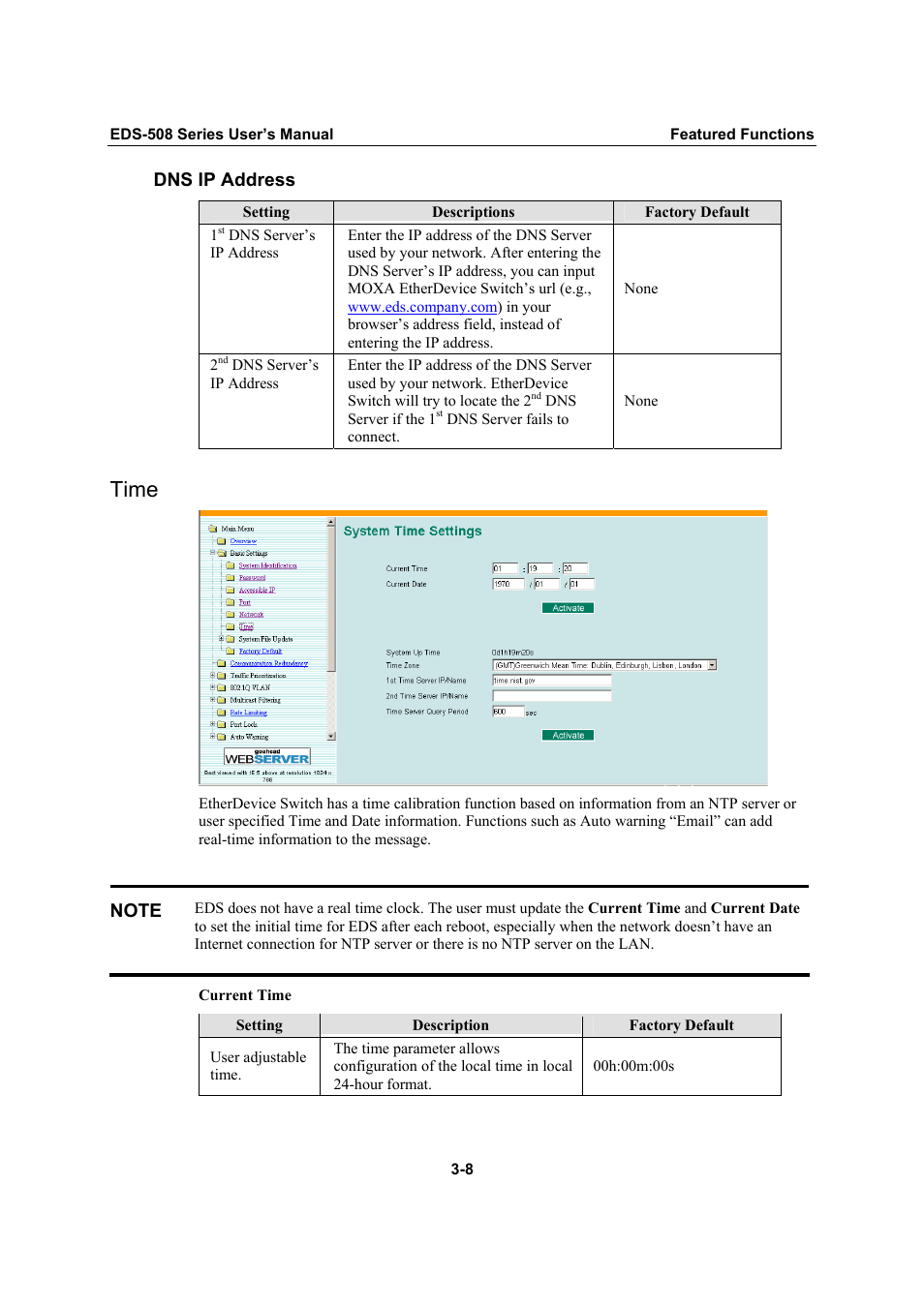 Time, Time -8 | Moxa Technologies Moxa EtherDevice Switch EDS-508 User Manual | Page 24 / 92