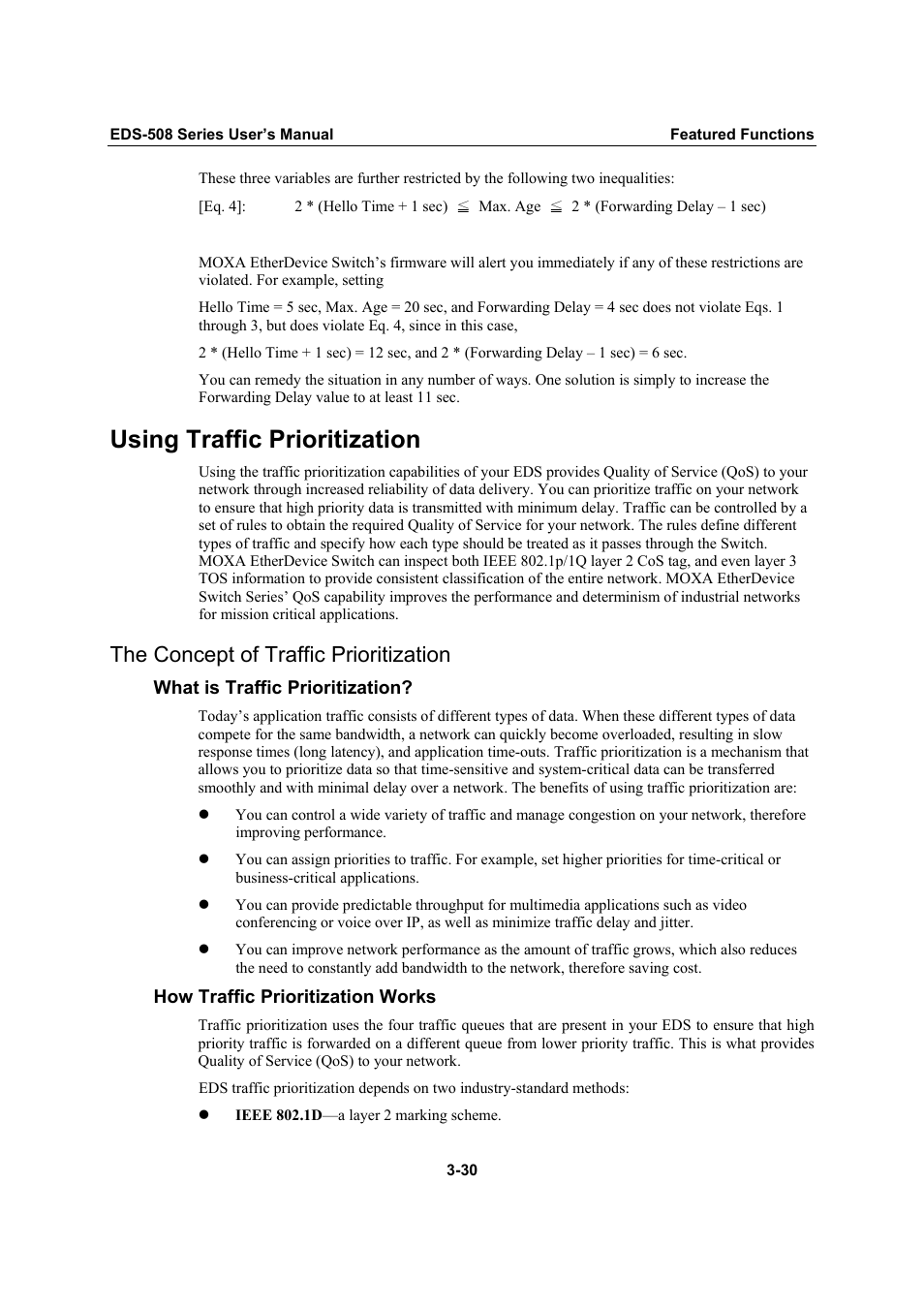 Using traffic prioritization, The concept of traffic prioritization, Using traffic prioritization -30 | The concept of traffic prioritization -30 | Moxa Technologies Moxa EtherDevice Switch EDS-508 User Manual | Page 46 / 92