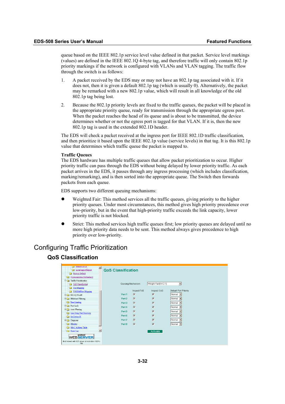 Configuring traffic prioritization, Configuring traffic prioritization -32 | Moxa Technologies Moxa EtherDevice Switch EDS-508 User Manual | Page 48 / 92