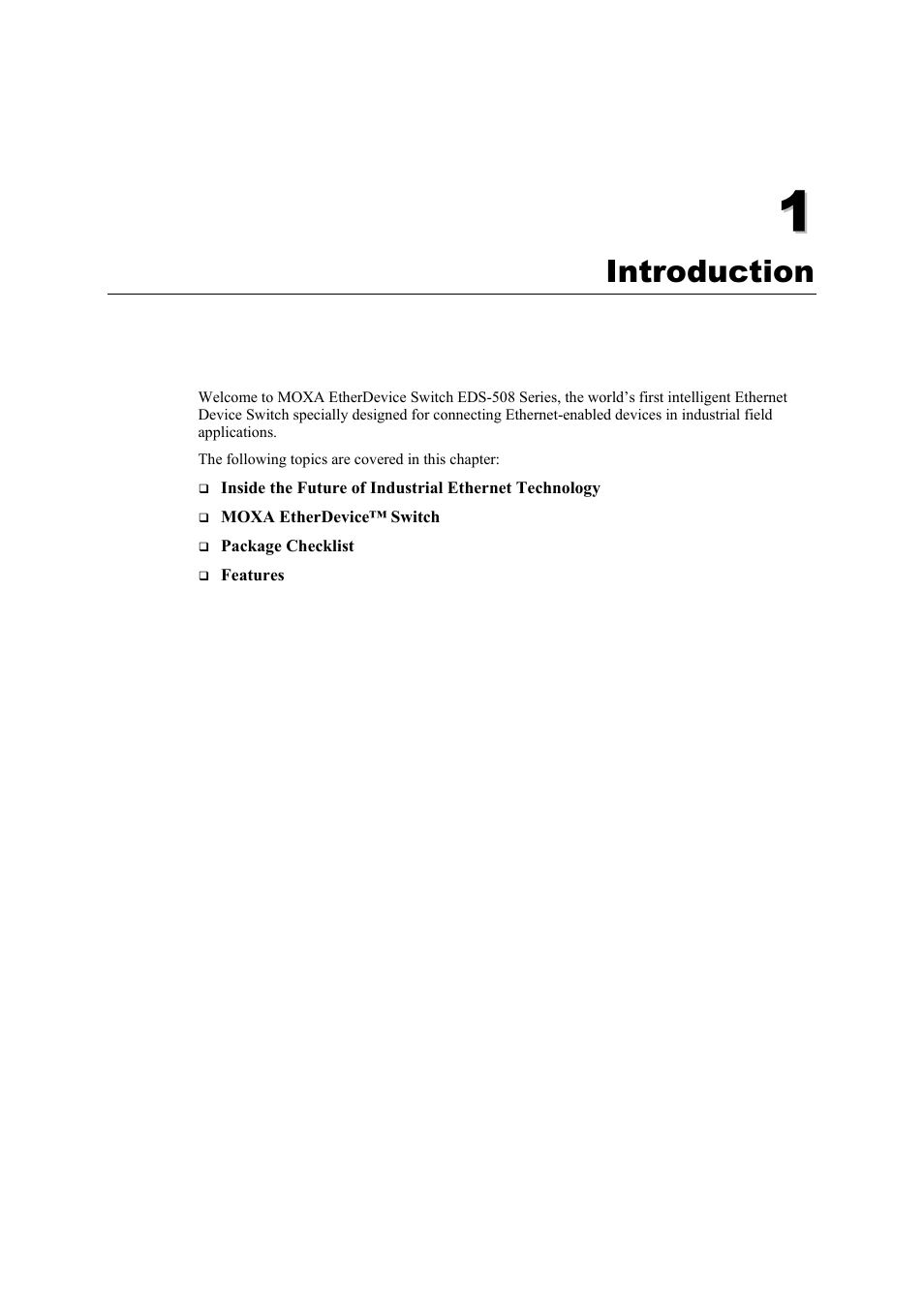 Introduction, Chapter 1, Introduction -1 | Moxa Technologies Moxa EtherDevice Switch EDS-508 User Manual | Page 5 / 92