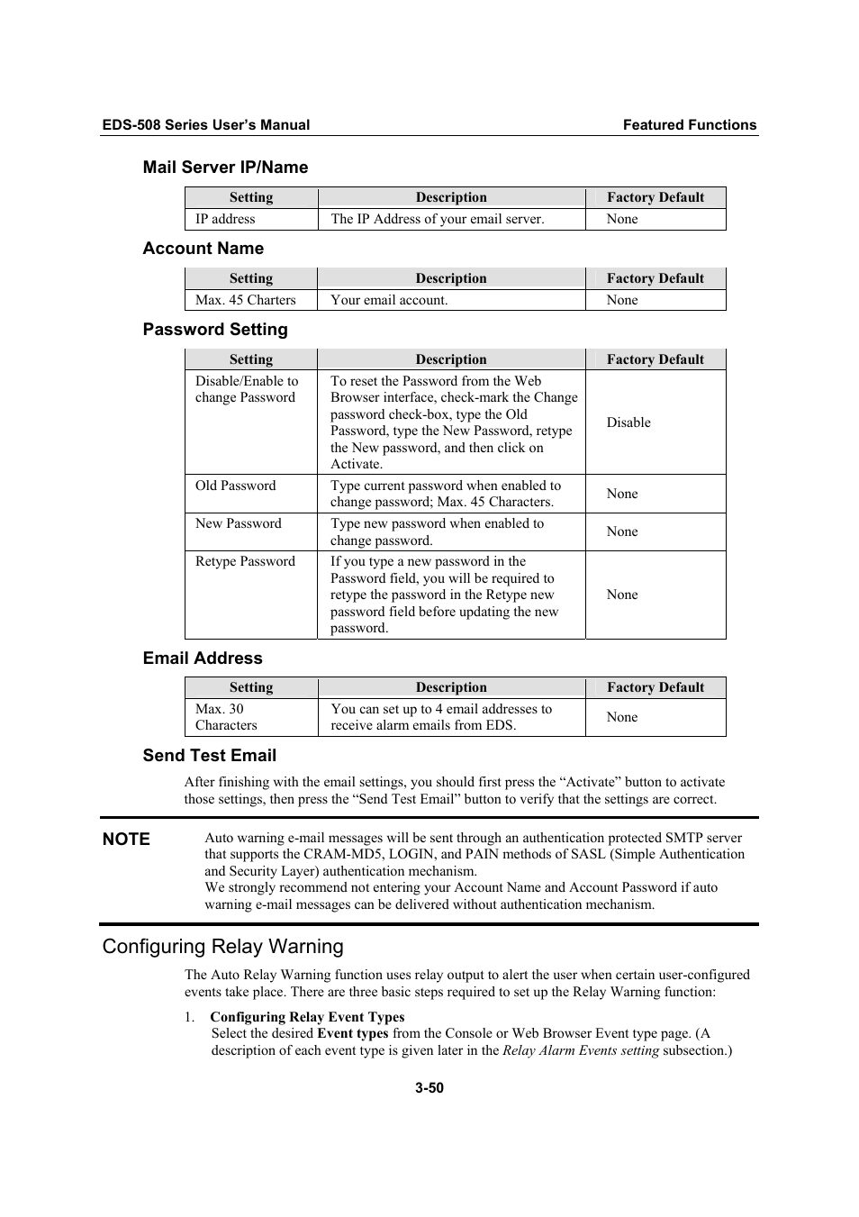 Configuring relay warning, Configuring relay warning -50 | Moxa Technologies Moxa EtherDevice Switch EDS-508 User Manual | Page 66 / 92