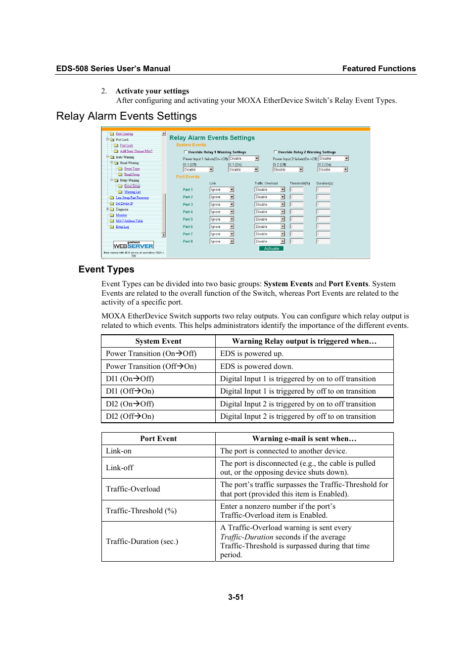 Relay alarm events settings, Relay alarm events settings -51 | Moxa Technologies Moxa EtherDevice Switch EDS-508 User Manual | Page 67 / 92