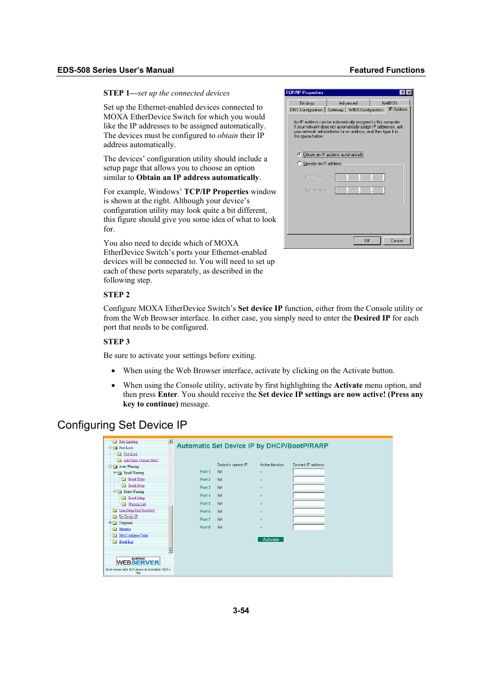 Configuring set device ip, Configuring set device ip -54 | Moxa Technologies Moxa EtherDevice Switch EDS-508 User Manual | Page 70 / 92
