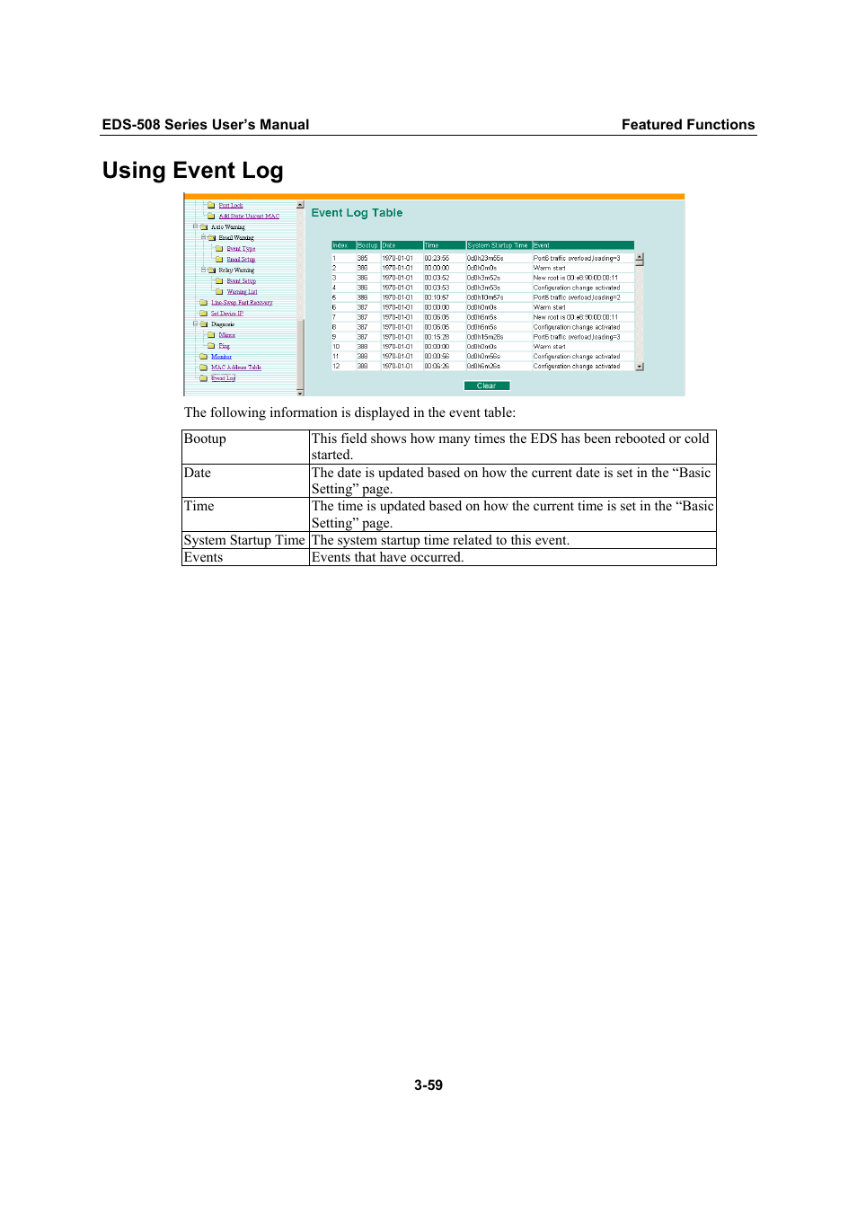 Using event log, Using event log -59 | Moxa Technologies Moxa EtherDevice Switch EDS-508 User Manual | Page 75 / 92
