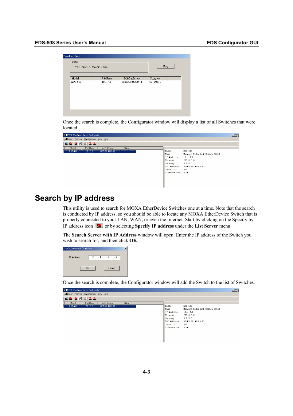 Search by ip address, Search by ip address -3 | Moxa Technologies Moxa EtherDevice Switch EDS-508 User Manual | Page 79 / 92