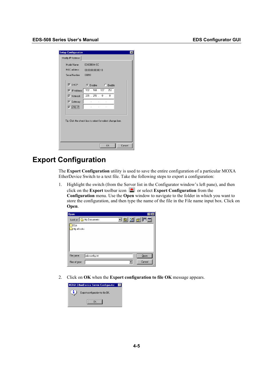 Export configuration, Export configuration -5 | Moxa Technologies Moxa EtherDevice Switch EDS-508 User Manual | Page 81 / 92