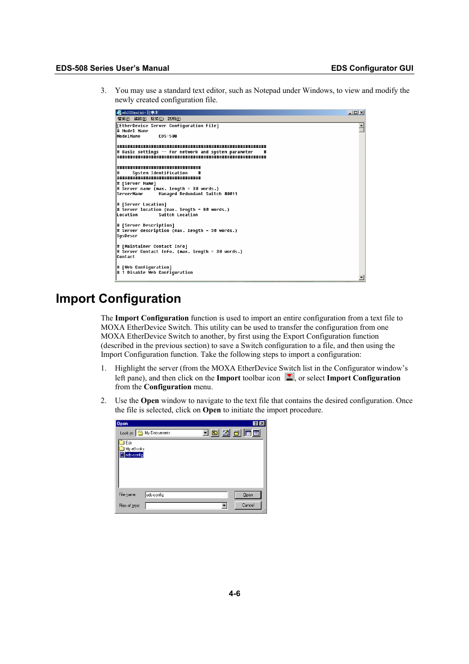 Import configuration, Import configuration -6 | Moxa Technologies Moxa EtherDevice Switch EDS-508 User Manual | Page 82 / 92