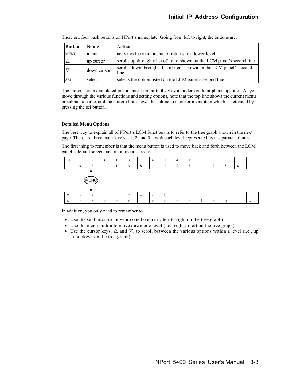 Initial ip address configuration, Nport 5400 series user’s, Manual 3-3 | Moxa Technologies 5400 User Manual | Page 15 / 96