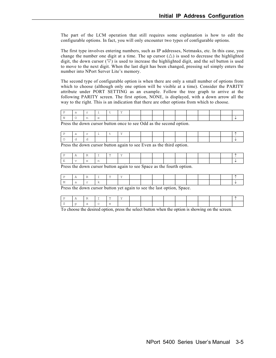 Initial ip address configuration, Nport 5400 series user’s, Manual 3-5 | Moxa Technologies 5400 User Manual | Page 17 / 96