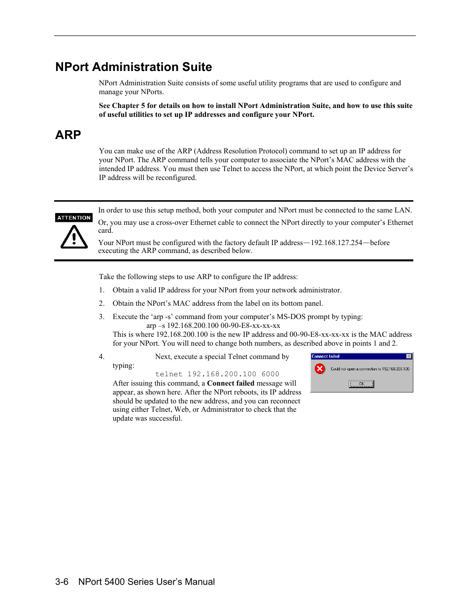 Nport administration suite -6, Arp -6, Nport administration suite | Moxa Technologies 5400 User Manual | Page 18 / 96