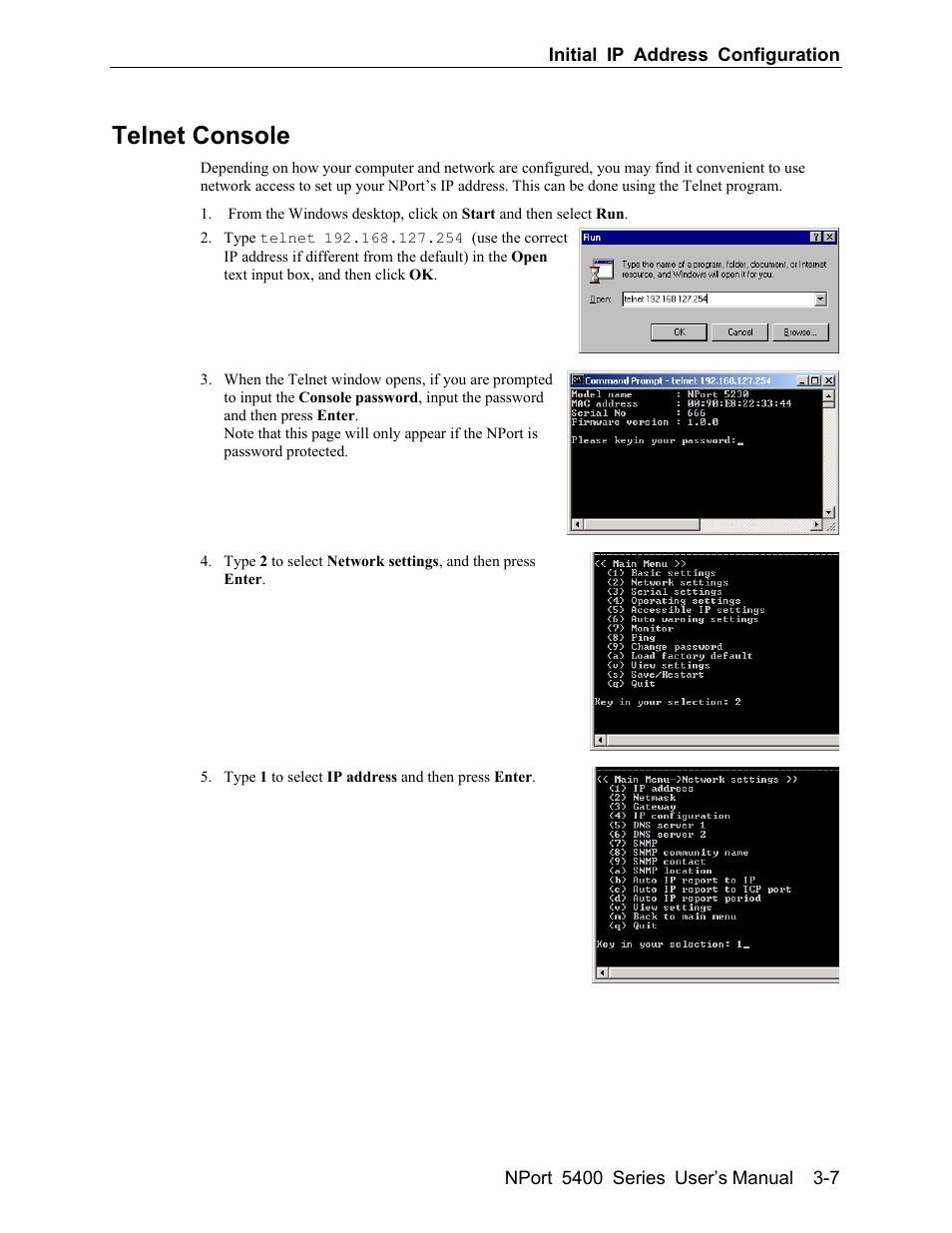 Telnet console -7, Telnet console | Moxa Technologies 5400 User Manual | Page 19 / 96