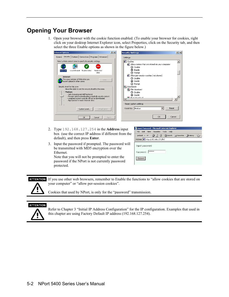 Opening your browser -2, Opening your browser | Moxa Technologies 5400 User Manual | Page 28 / 96