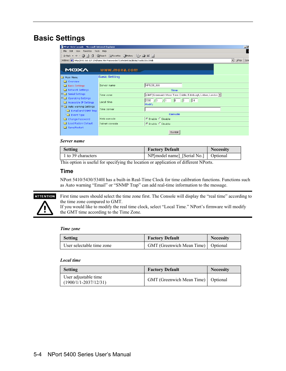 Basic settings -4, Basic settings | Moxa Technologies 5400 User Manual | Page 30 / 96