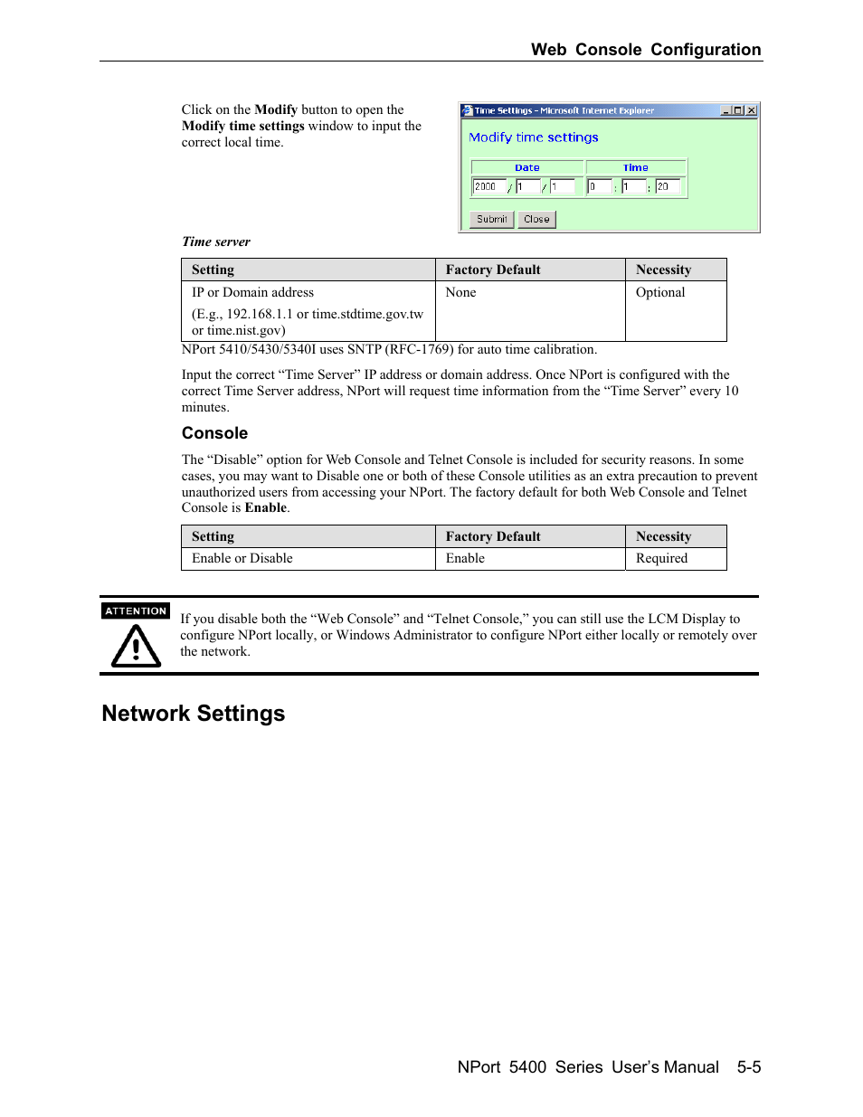 Network settings -5, Network settings | Moxa Technologies 5400 User Manual | Page 31 / 96