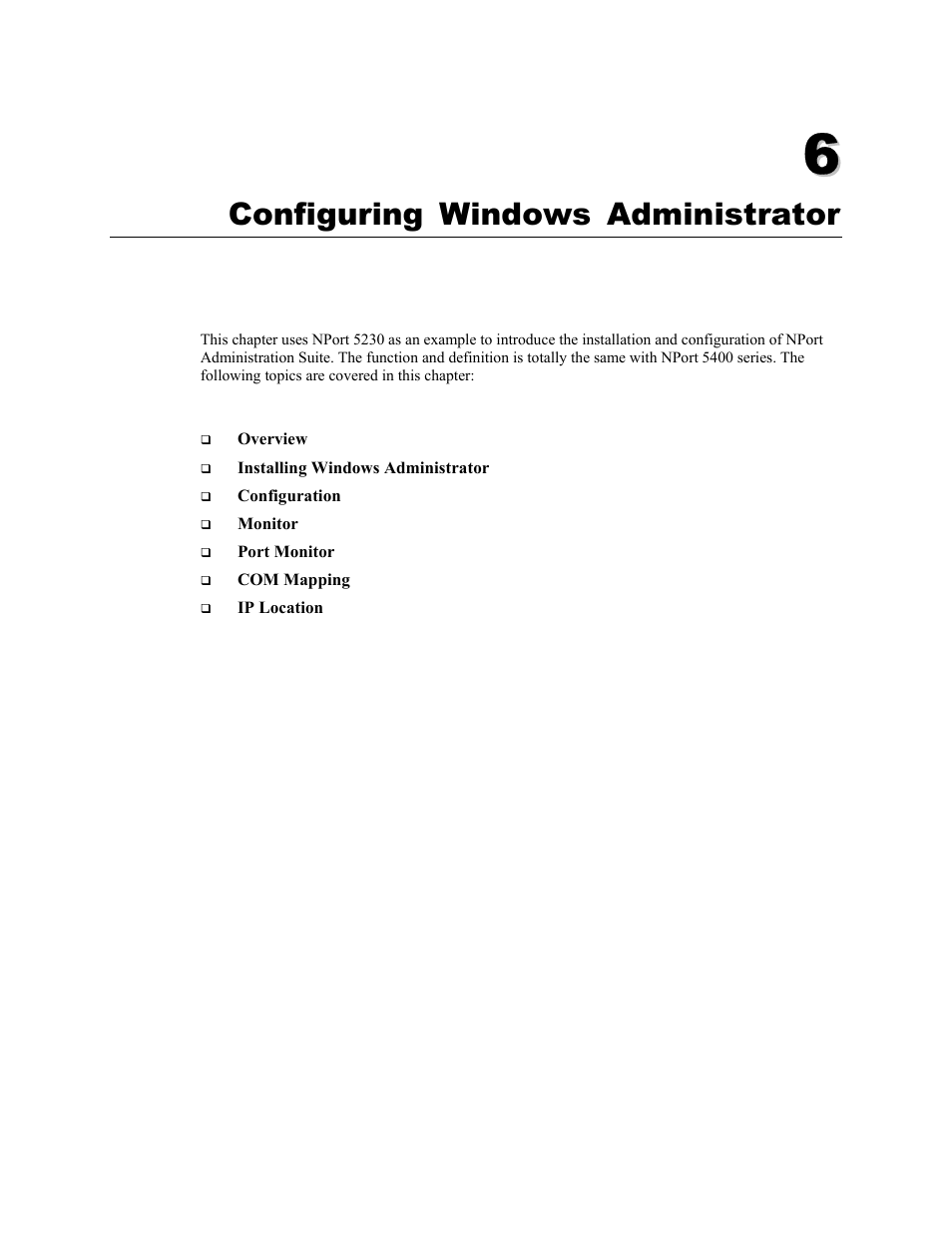 Chapter 6, Configuring windows administrator -1, Configuring windows administrator | Moxa Technologies 5400 User Manual | Page 55 / 96