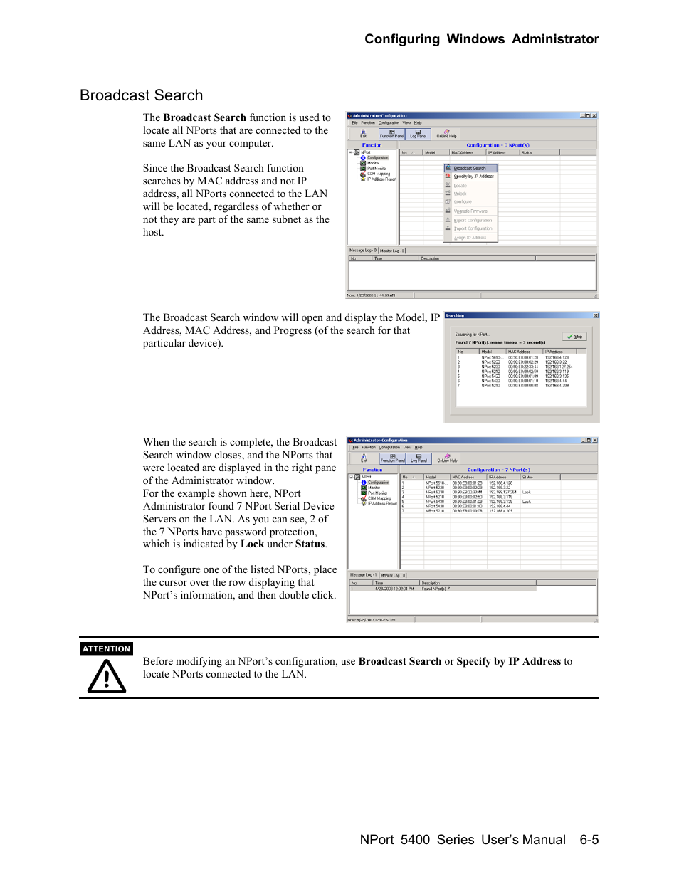 Broadcast search -5, Broadcast search | Moxa Technologies 5400 User Manual | Page 59 / 96