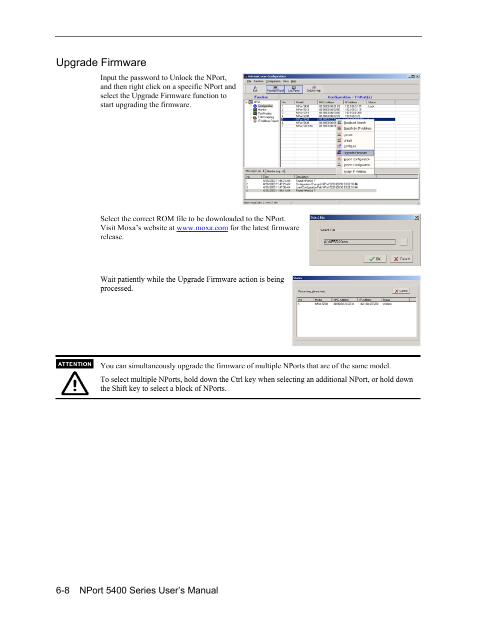 Upgrade firmware -8, Upgrade firmware | Moxa Technologies 5400 User Manual | Page 62 / 96