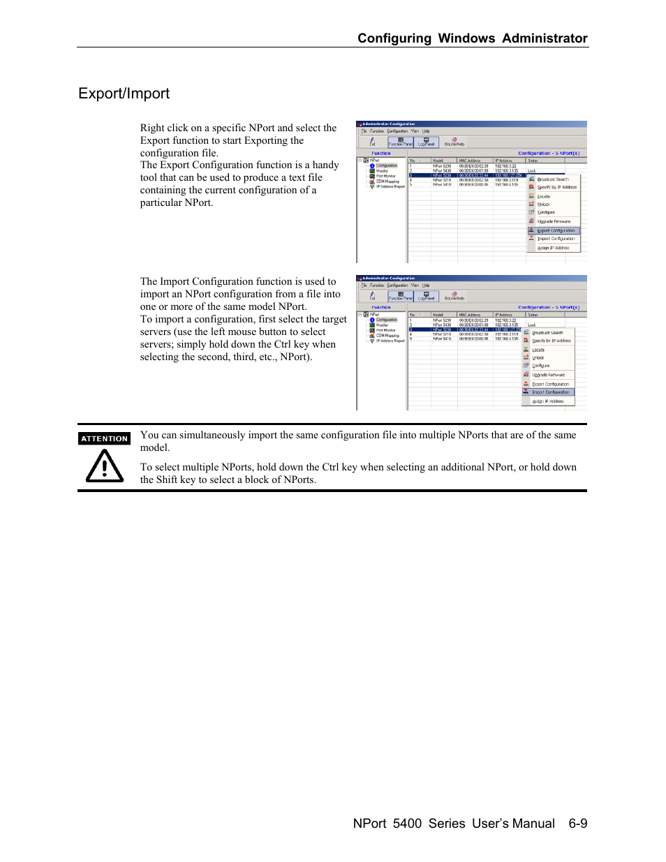 Export/import -9, Export/import | Moxa Technologies 5400 User Manual | Page 63 / 96