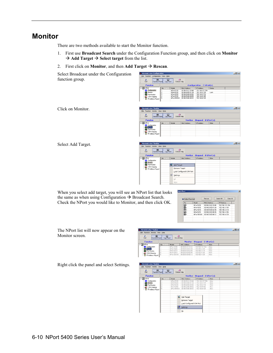 Monitor -10, Monitor | Moxa Technologies 5400 User Manual | Page 64 / 96