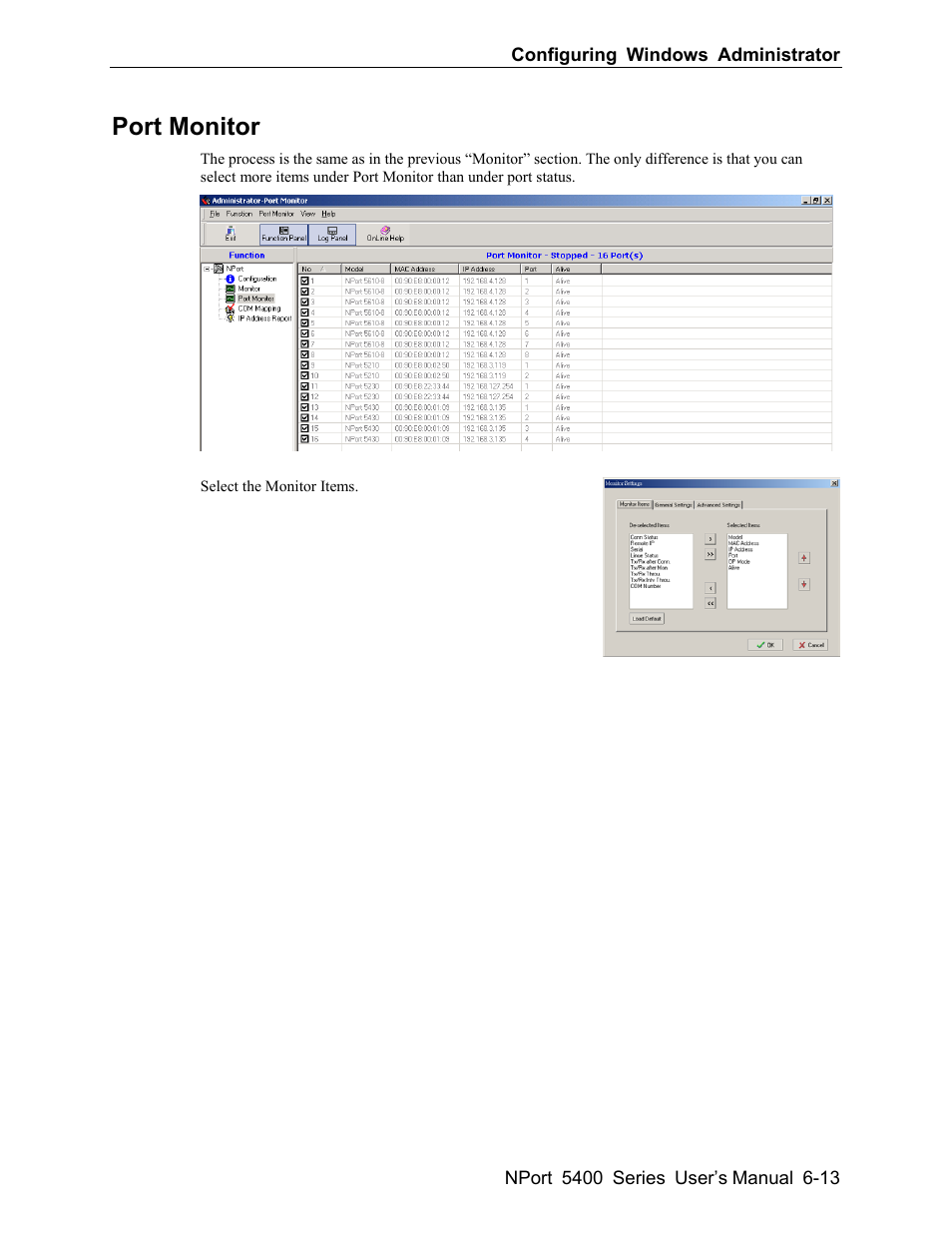 Port monitor -13, Port monitor | Moxa Technologies 5400 User Manual | Page 67 / 96