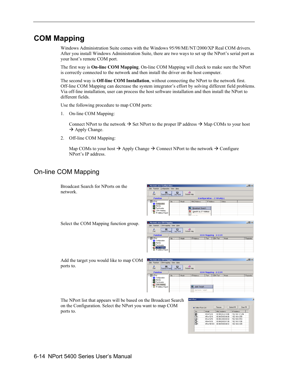 Com mapping -14, On-line com mapping -14, Com mapping | On-line com mapping | Moxa Technologies 5400 User Manual | Page 68 / 96