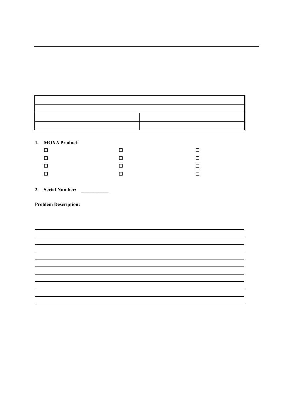 Problem report form, Problem report form moxa nport 5600 series | Moxa Technologies NPort 5600 User Manual | Page 118 / 119