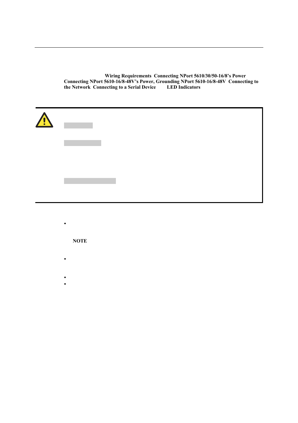 Connecting the hardware, Wiring requirements, Connecting nport 5610/30/50-16/8’s power | Connecting nport 5610-16/8-48v’s power, Connecting the hardware -3, Wiring requirements -3, Connecting nport 5610/30/50-16/8’s power -3, Connecting nport 5610-16/8-48v’s power -3 | Moxa Technologies NPort 5600 User Manual | Page 12 / 119