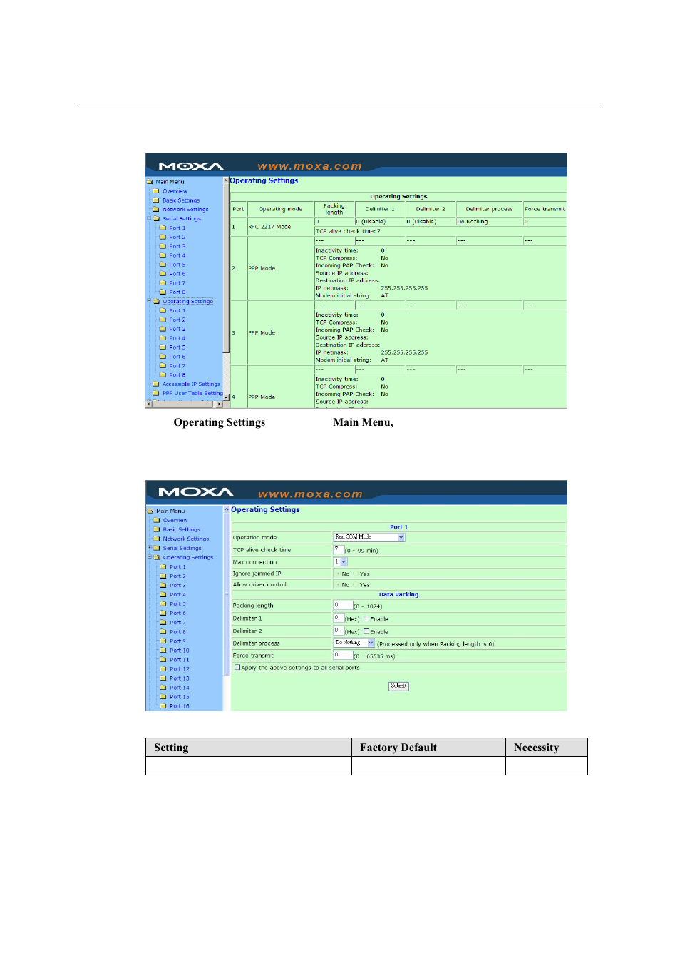 Operating settings, Real com mode, Operating settings -11 | Real com mode -11 | Moxa Technologies NPort 5600 User Manual | Page 41 / 119