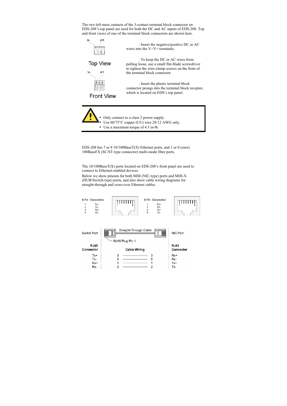 Wiring the power inputs, Communication connections | Moxa Technologies EDS-208-M-SC User Manual | Page 7 / 12