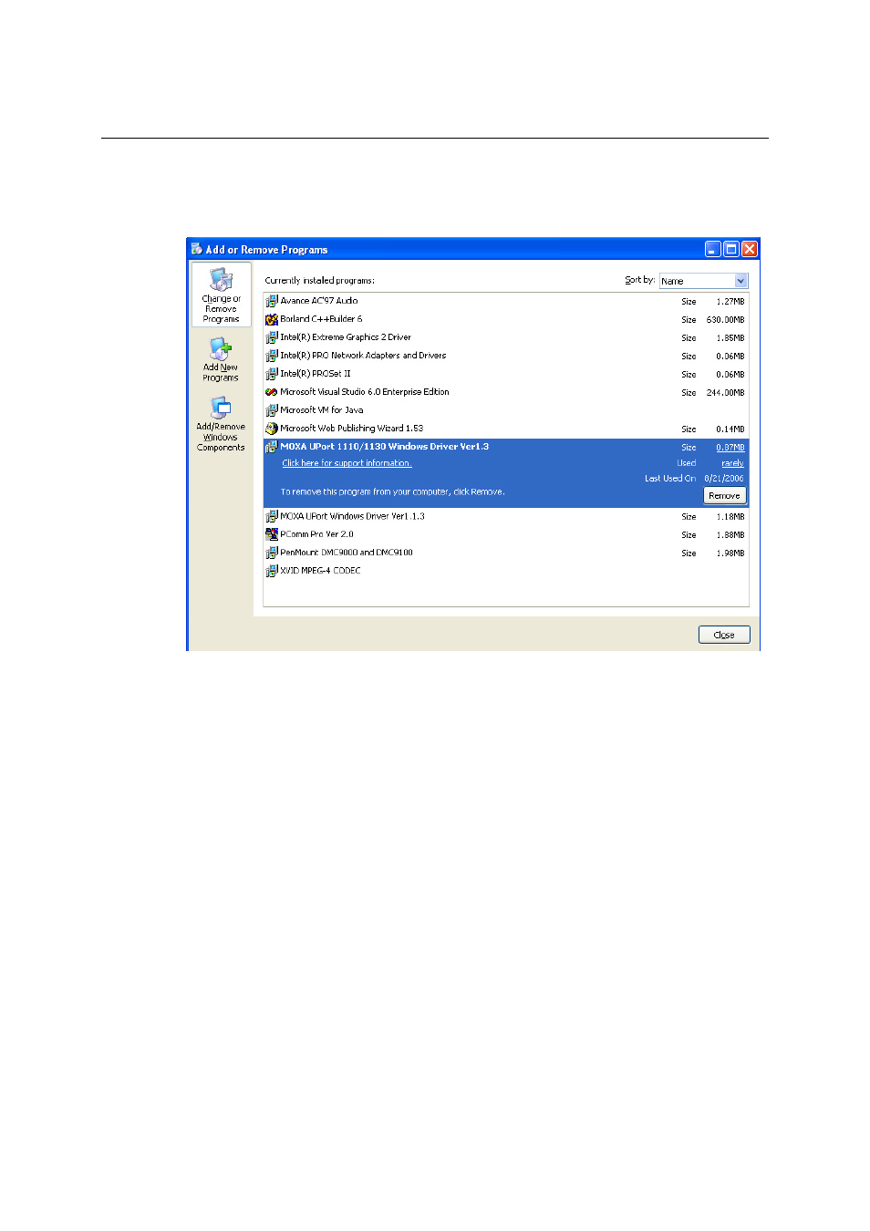 Uninstalling the driver, Uninstalling the driver -16 | Moxa Technologies UPORT 1110 User Manual | Page 23 / 29