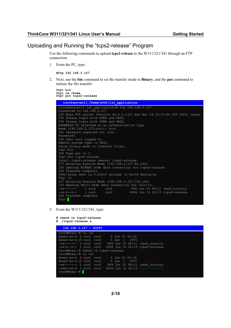 Uploading and running the “tcps2-release” program | Moxa Technologies THINKCORE W341 User Manual | Page 27 / 104