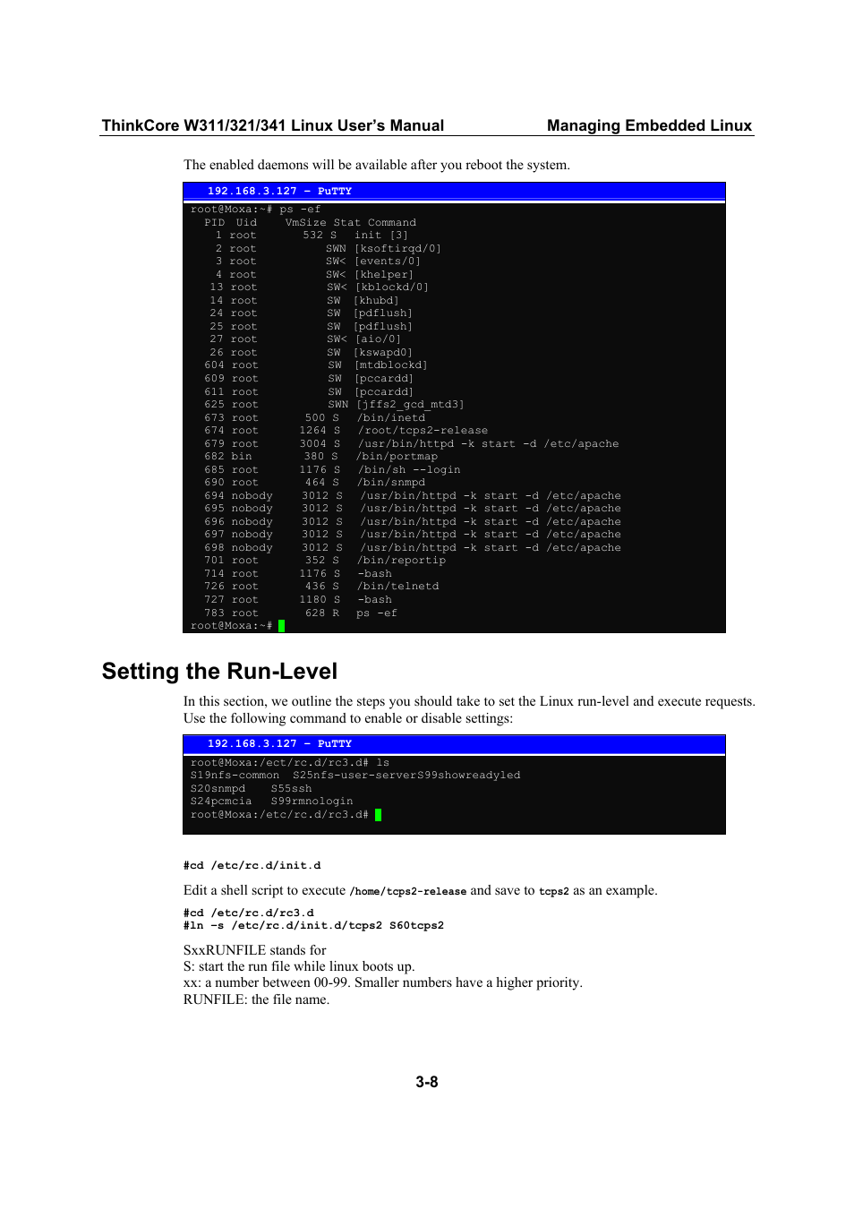 Setting the run-level | Moxa Technologies THINKCORE W341 User Manual | Page 37 / 104