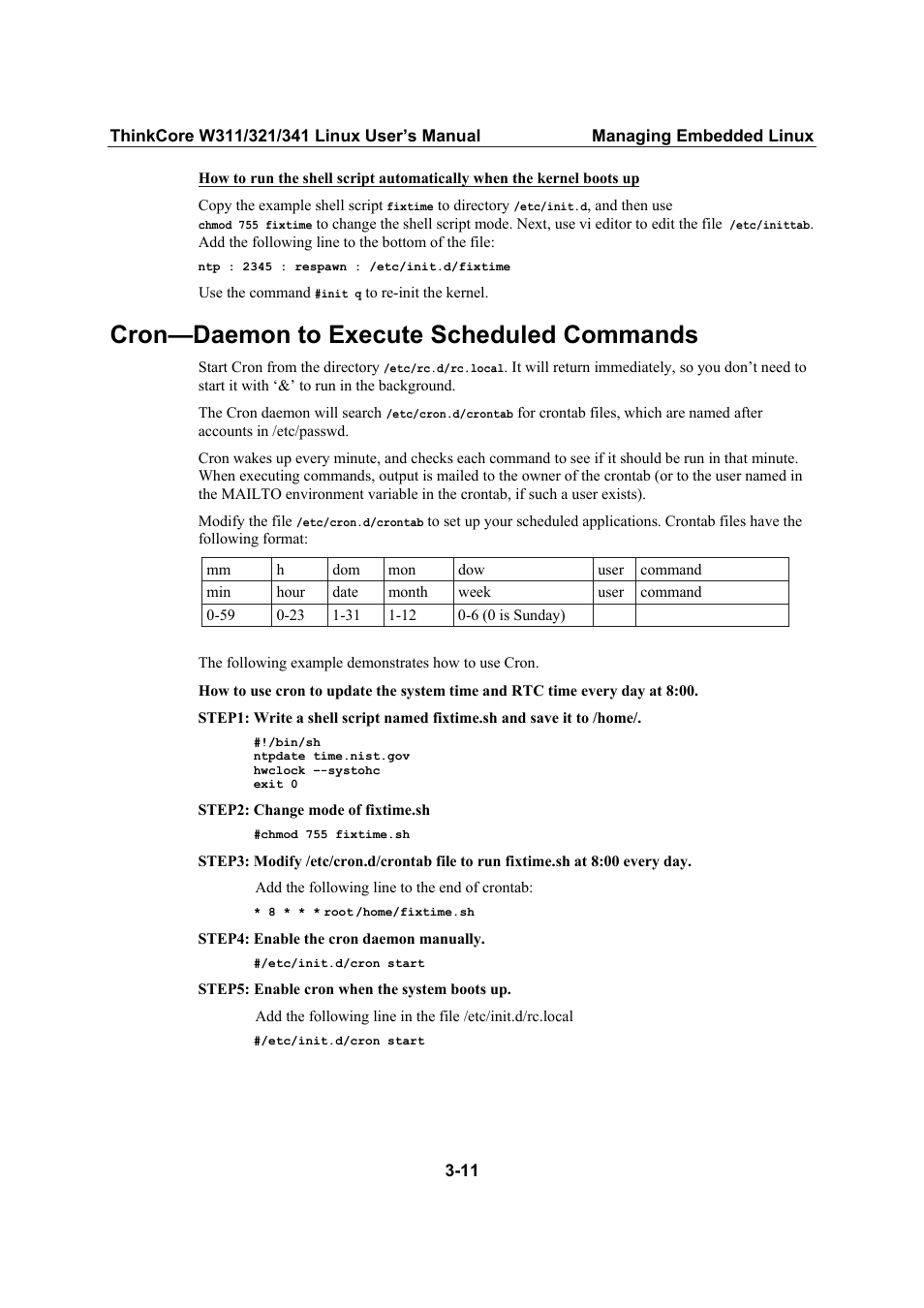 Cron—daemon to execute scheduled commands, Cron—daemon to execute scheduled commands -11 | Moxa Technologies THINKCORE W341 User Manual | Page 40 / 104
