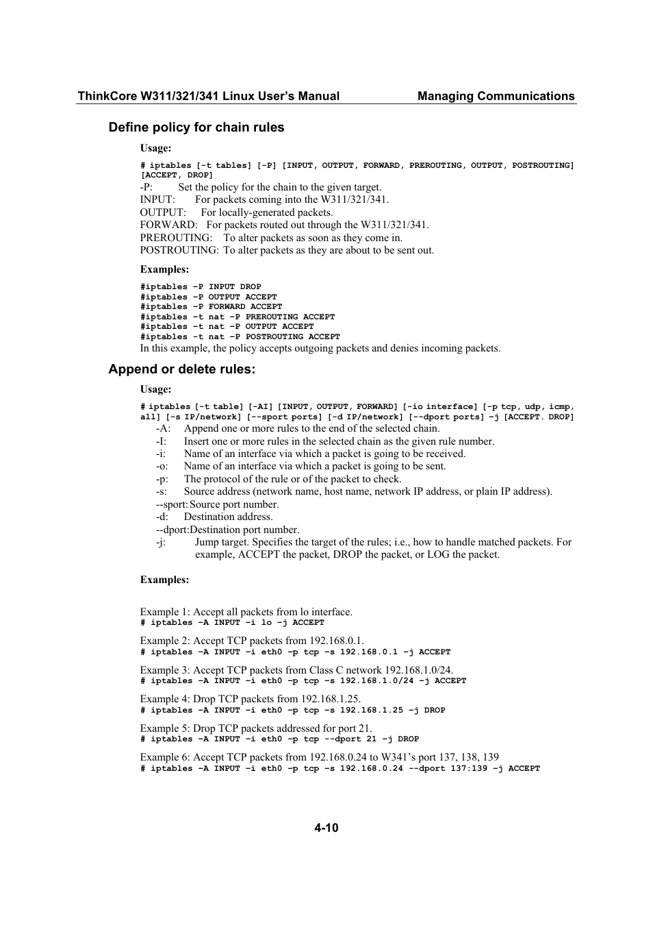 Define policy for chain rules, Append or delete rules | Moxa Technologies THINKCORE W341 User Manual | Page 50 / 104