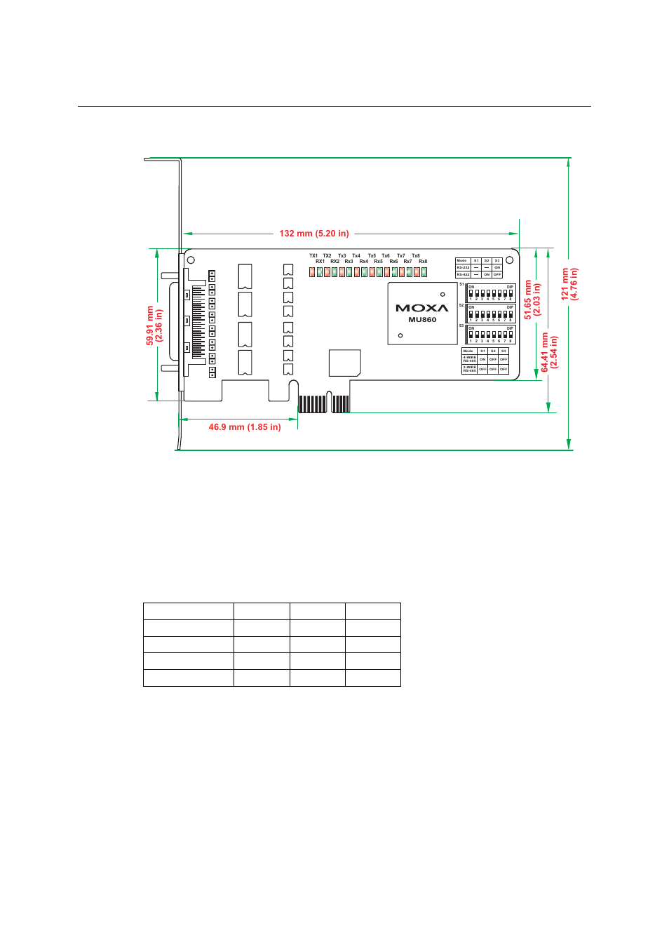 Cp-118el dimensions, Dip switch settings (cp-118el only), Dip switch settings (cp-118el only) -2 | Moxa Technologies CP-118EL User Manual | Page 10 / 73