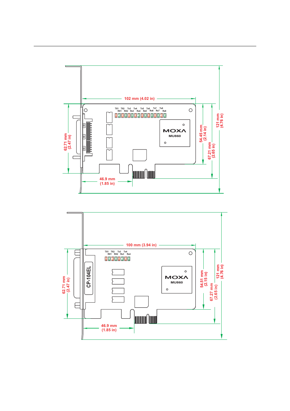 Cp-168el dimensions, Cp-104el dimensions, Cp-168el dimensions -3 | Cp-104el dimensions -3, Cp-104el | Moxa Technologies CP-118EL User Manual | Page 11 / 73