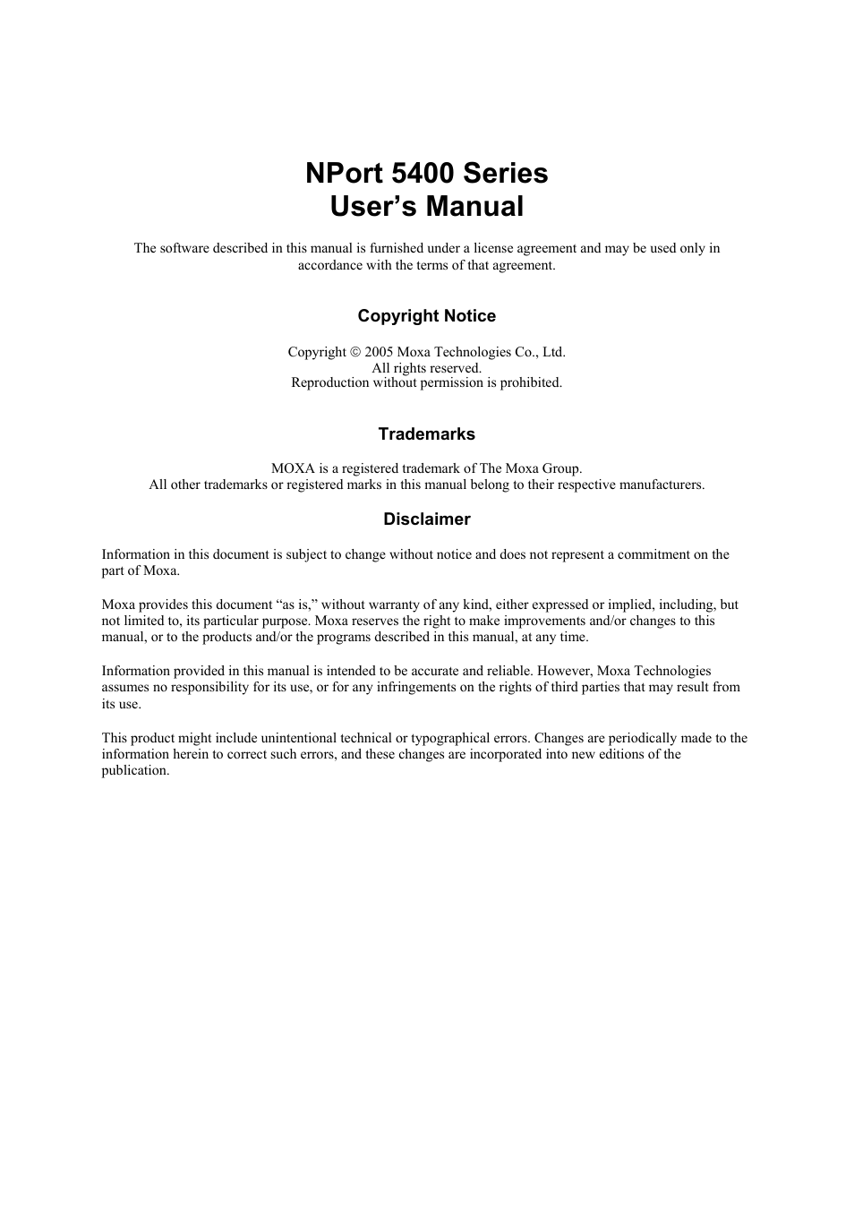 Nport 5400 series user’s manual | Moxa Technologies NPort 5400 User Manual | Page 2 / 102