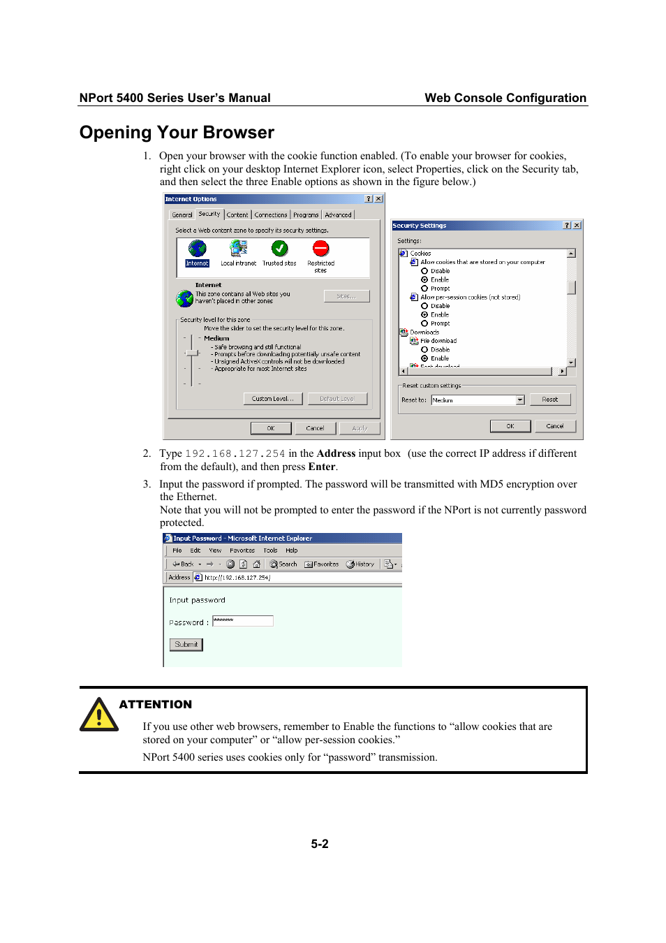 Opening your browser | Moxa Technologies NPort 5400 User Manual | Page 27 / 102
