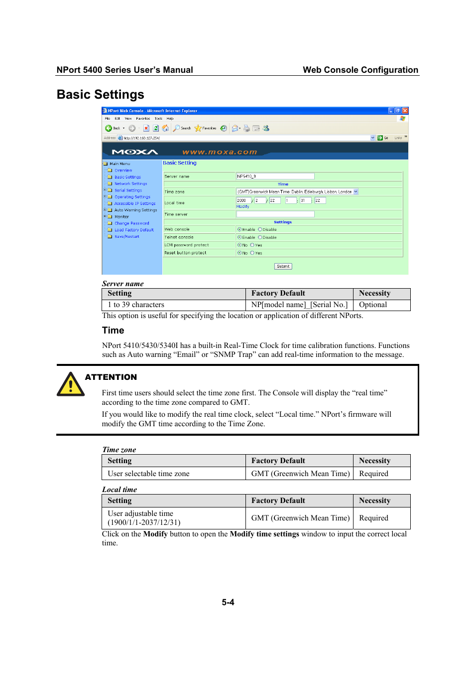 Basic settings | Moxa Technologies NPort 5400 User Manual | Page 29 / 102
