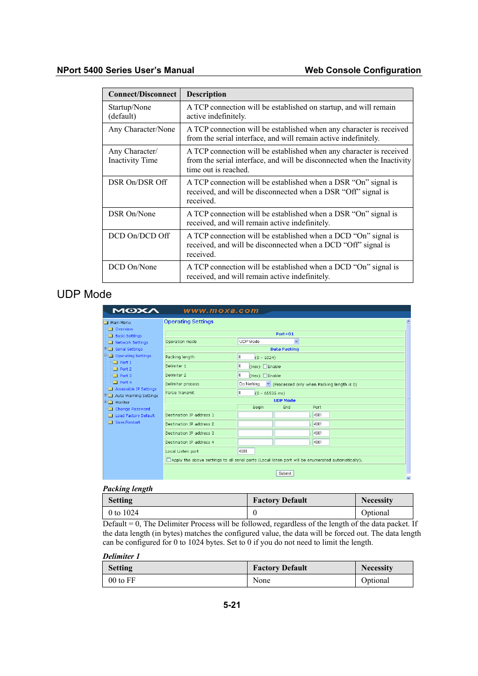 Udp mode, Udp mode -21 | Moxa Technologies NPort 5400 User Manual | Page 46 / 102