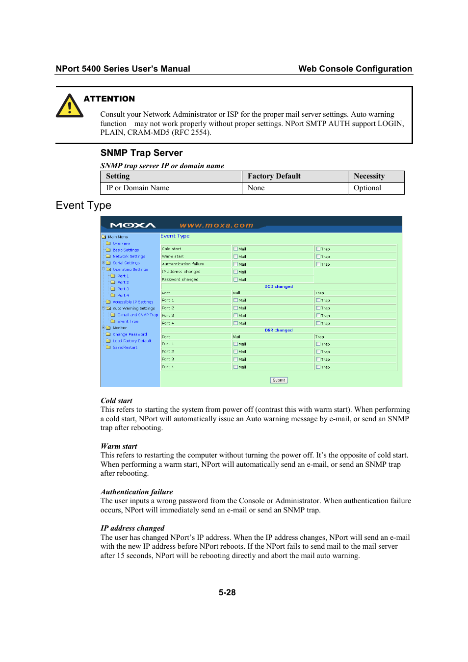 Event type, Event type -28 | Moxa Technologies NPort 5400 User Manual | Page 53 / 102